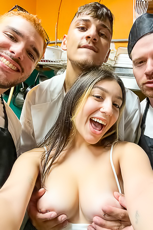 Sex Orgy In Cafe Kitchen With Violet Gems